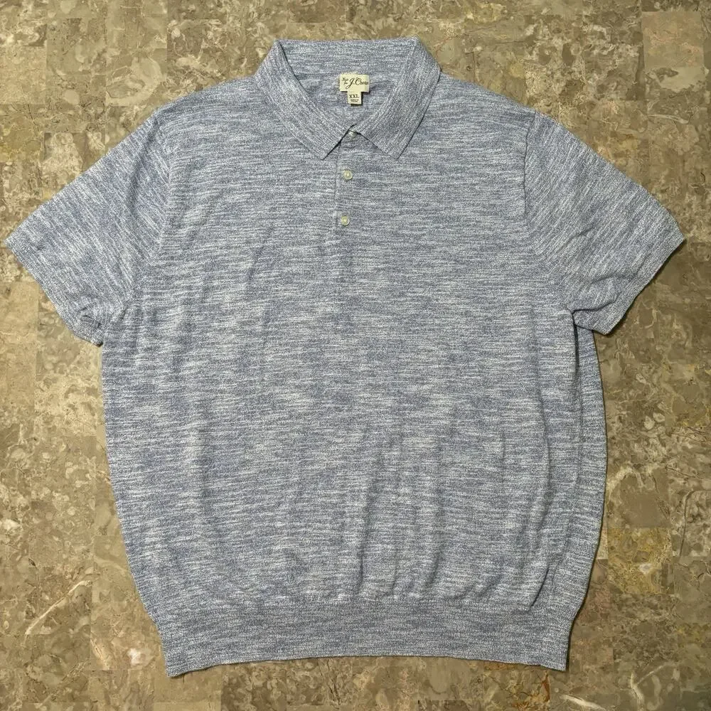J Crew Sweater Polo Shirt Mens 2XL Blue Cotton Blend Short Sleeve BZ522 - Picture 2 of 9